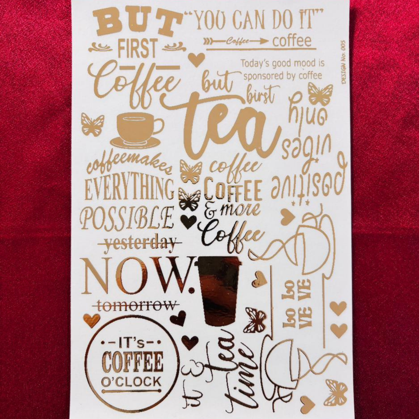 Tea & Coffee Embossed Sticker Sheet