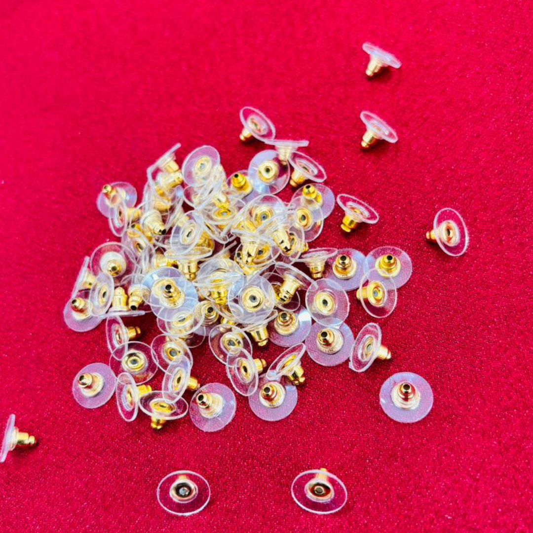 Golden Stud Head Pin With Rubber Push Lock Earring Back Pack 50 Golden Stud and 50 Bullet