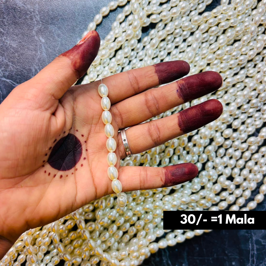 Oval Shape White Beads 1 Mala