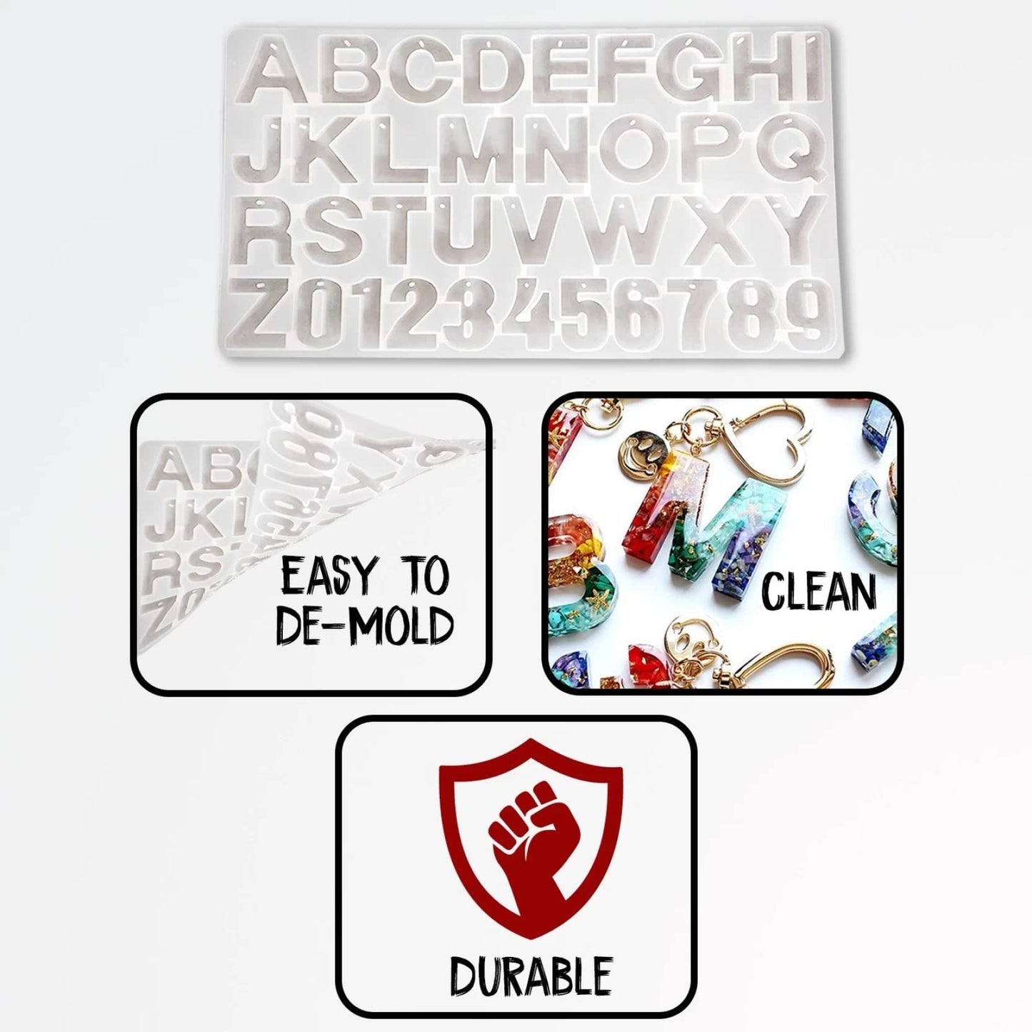 Front Pouring Alphabet Silicone Mould With Holes