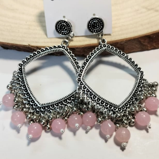 Square Shape Peach Beads Jhumka