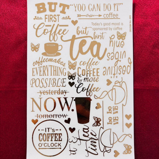 Tea & Coffee Embossed Sticker Sheet