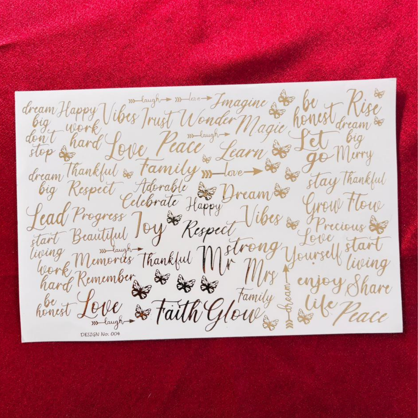 Words Design Embossed Sticker Sheet