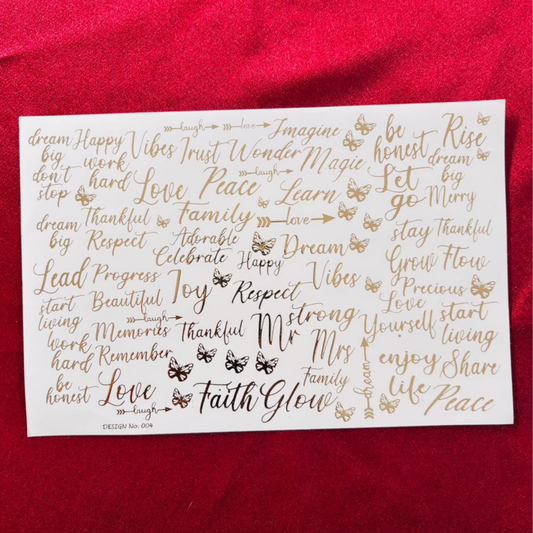 Words Design Embossed Sticker Sheet