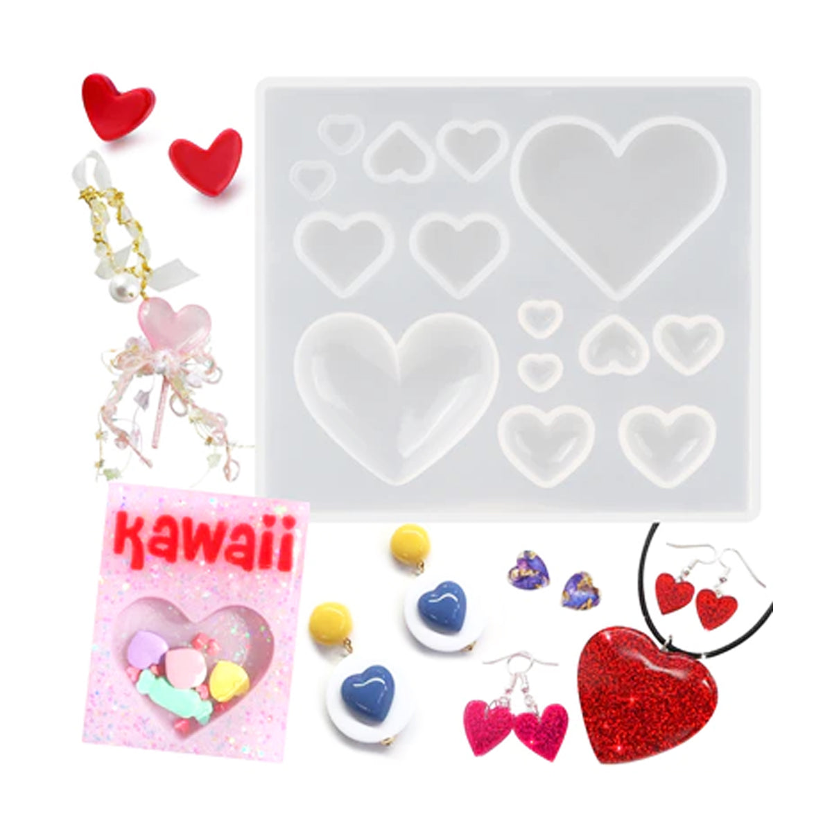 14 In 1 Heart Keychain Pendant Mould