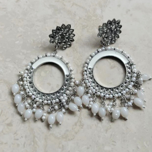 Chand Bali Jhumka White Pearl