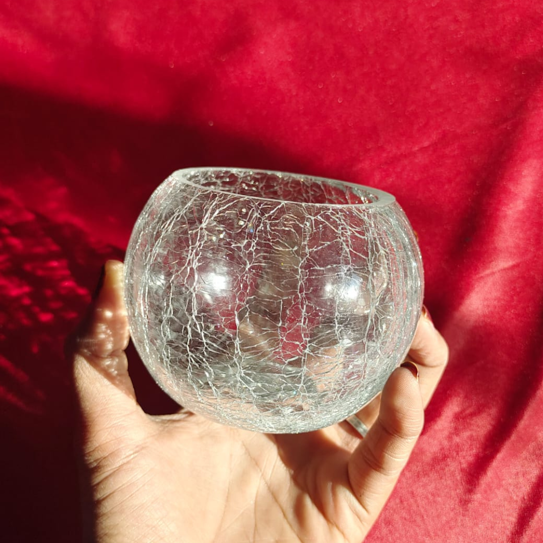 3" Cracked Rolly Polly Candle Glass Holder