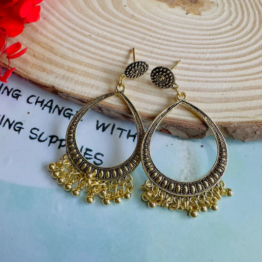 Golden Oval Shape Jhumka With Small beads