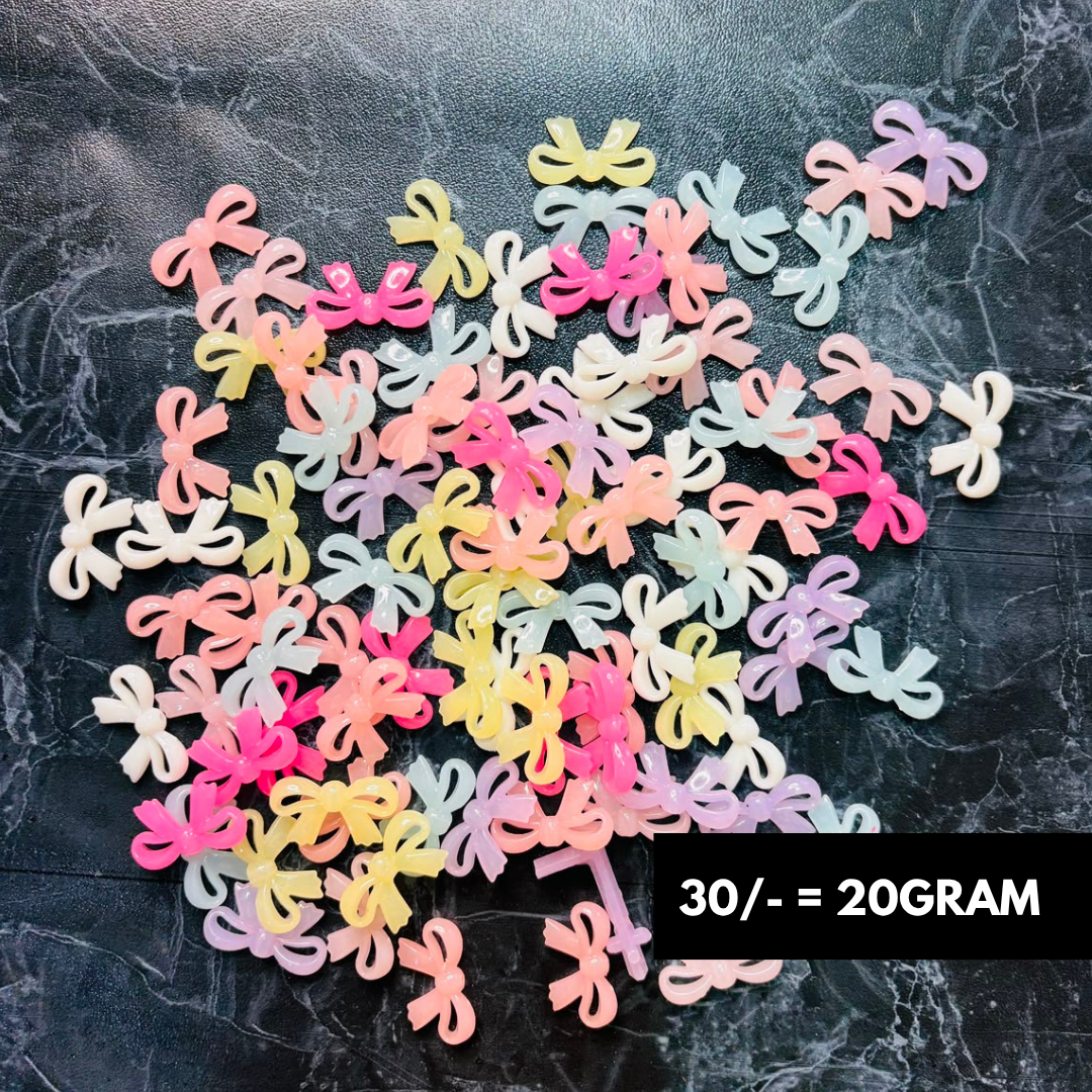 Jelly Bow Beads Charms Multicolor 20Grams Pack