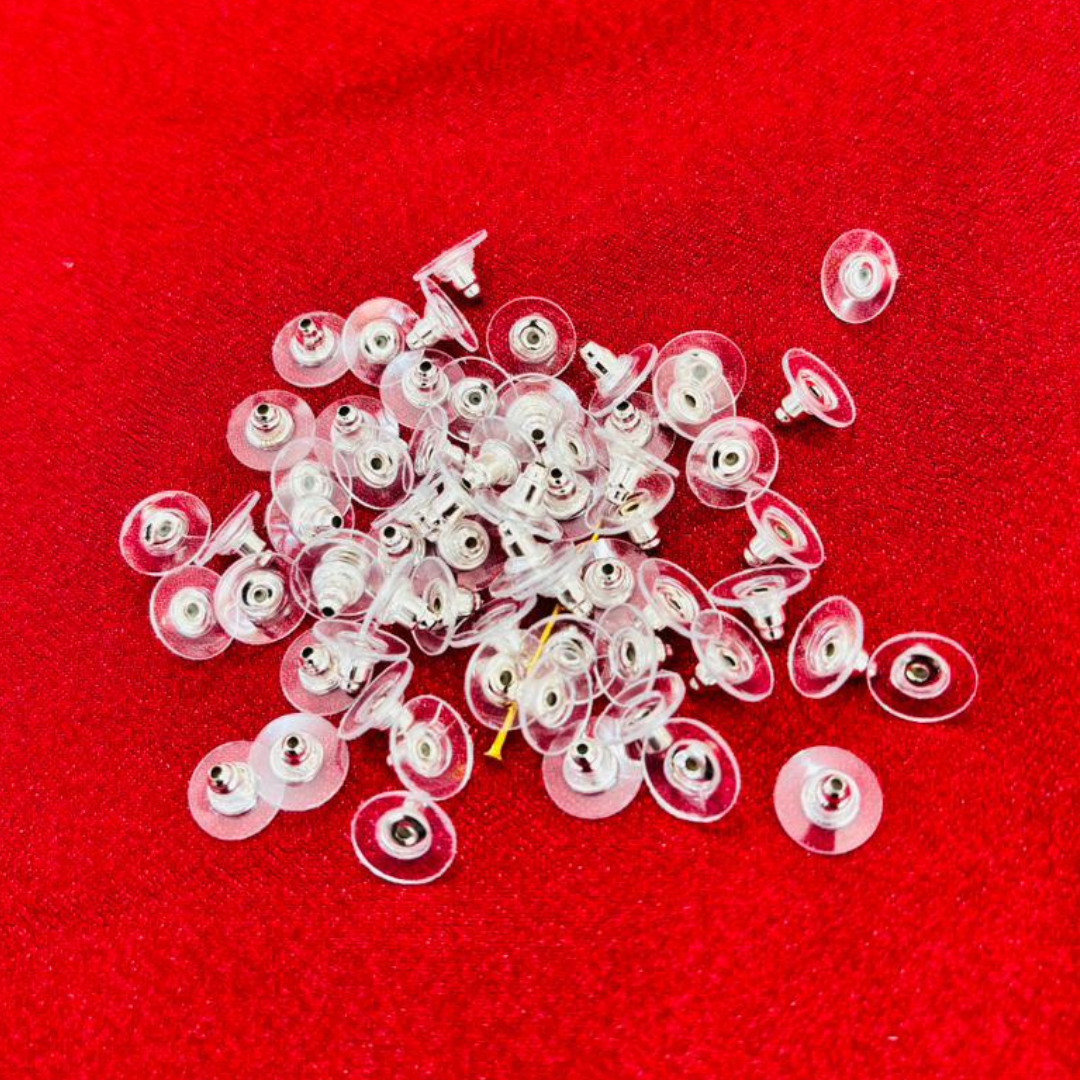 Silver Stud Head Pin With Rubber Push Lock Earring Back Pack 50 Golden Stud and 50 Bullet