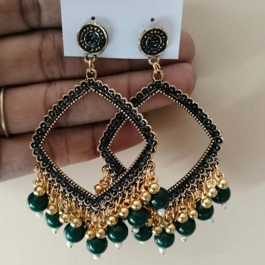 Square Shape Green Beads Jhumka Bezals