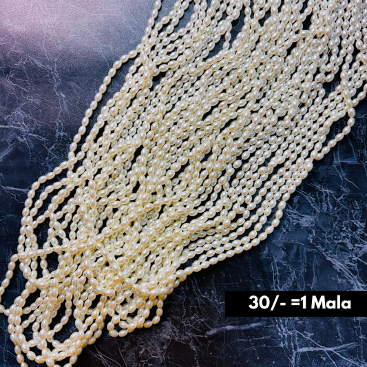Oval Shape White Beads 1 Mala