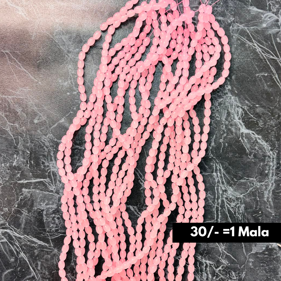 Oval Shape Pink Color Moti Beads 1 Mala