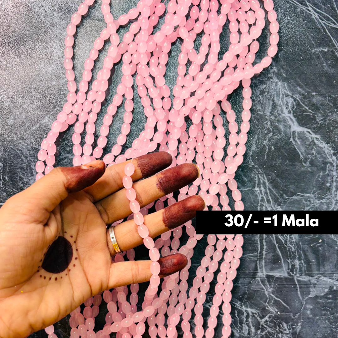 Oval Shape Pink Color Moti Beads 1 Mala