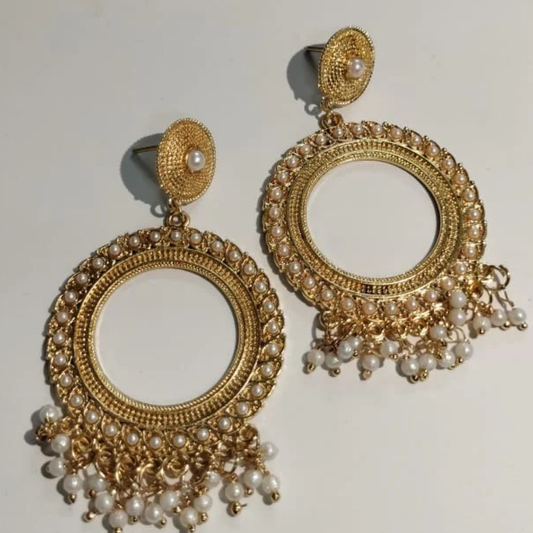 Golden Round Shape Pearl Jhumka