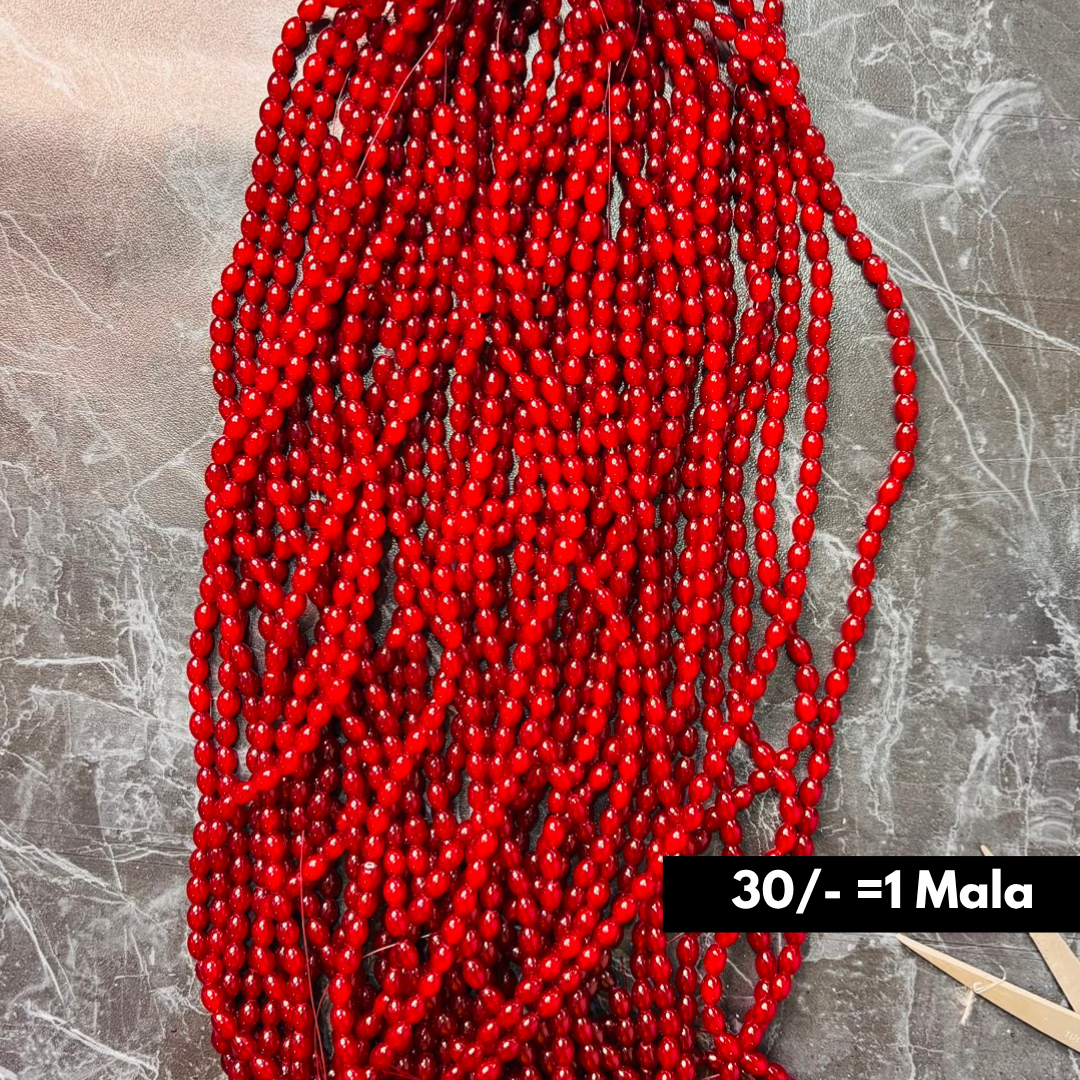 Maroon Color Oval Shape Beads Mala