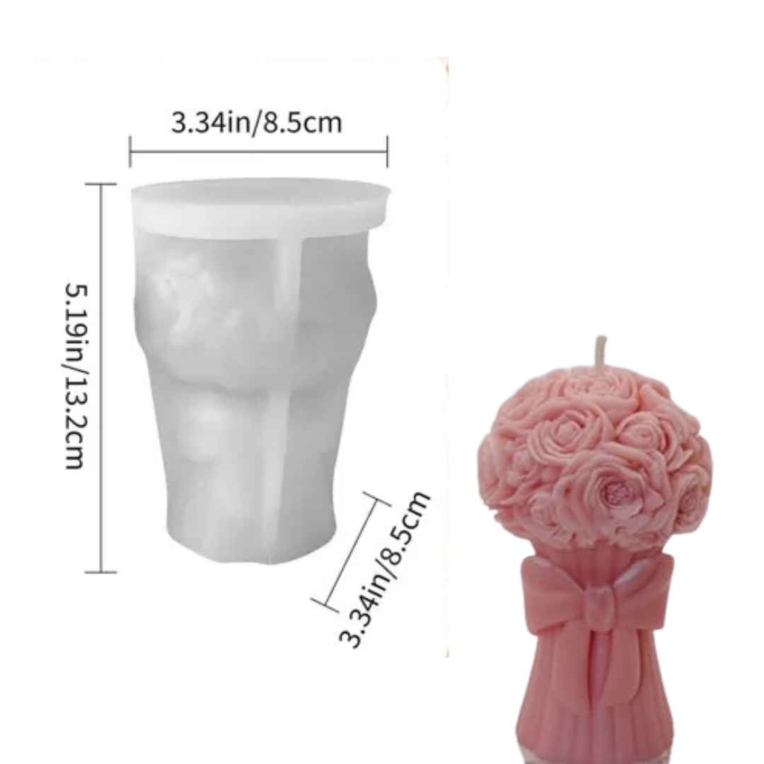 Rose Flower Bouquet With Heart Candle Silicone Mould