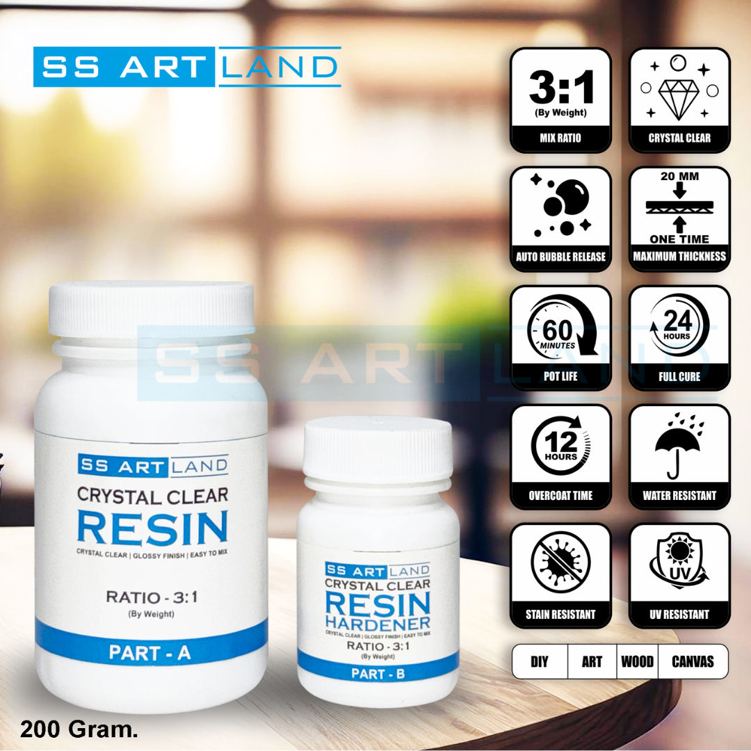200Gram Crystal Clear Epoxy Resin 3:1 Mix Ratio High Gloss Art & Casting Resin
