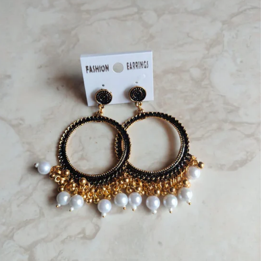 Round Golden White Pearl Jhumka