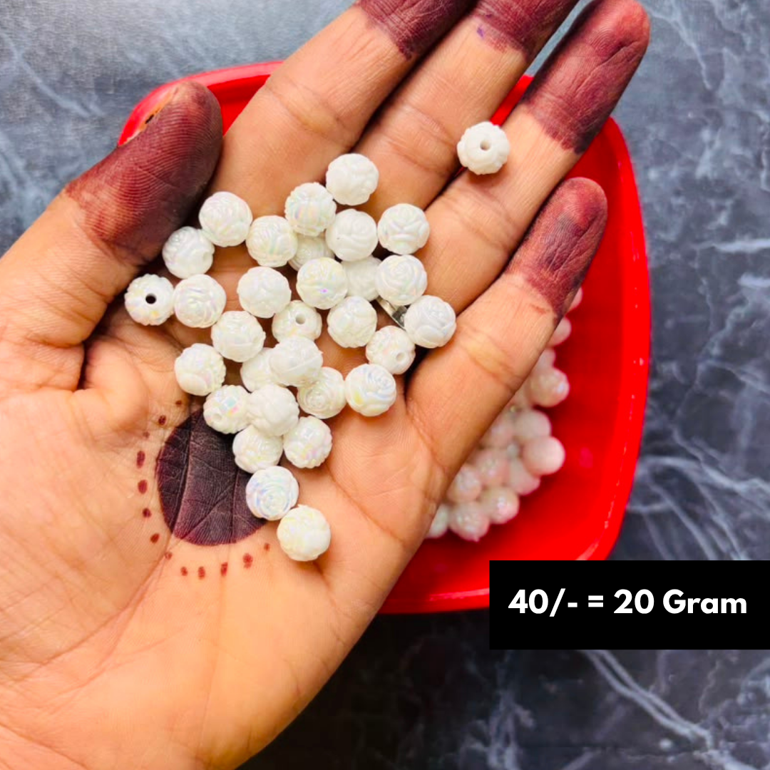 Big Size White Beads With Texture 20Gram Pack