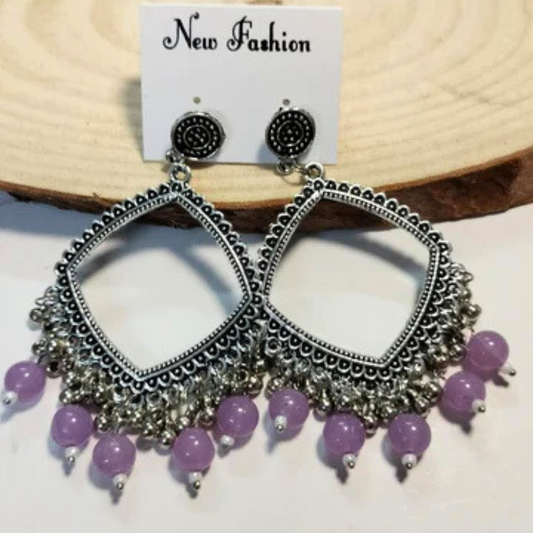 Square Shape Purple Beads Jhumka