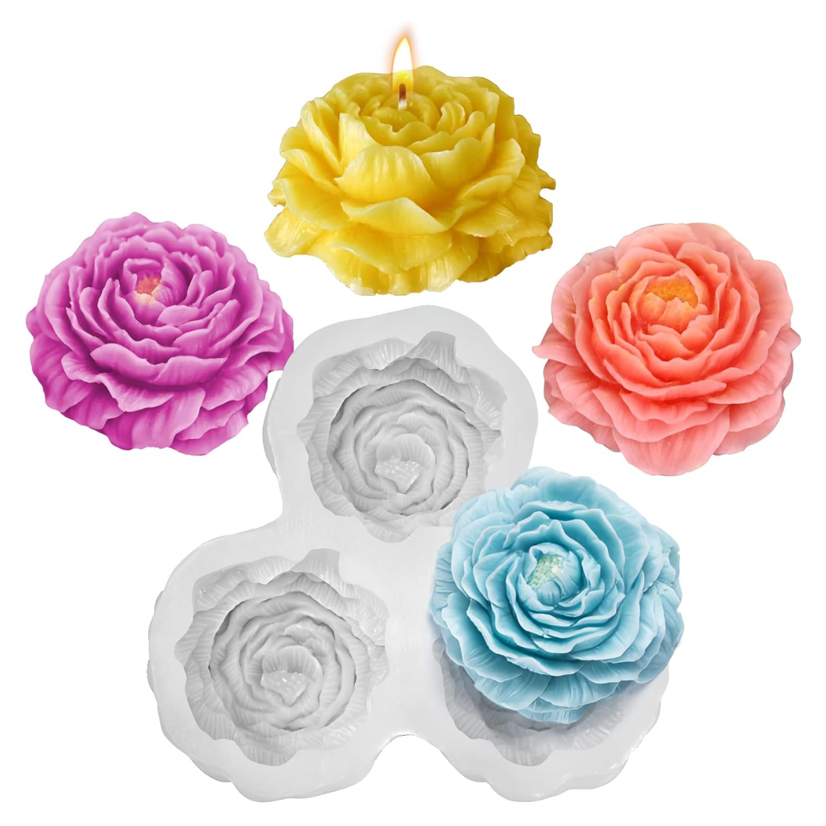 3 Cavity Mini Peony Flower Candle Silicone Mould
